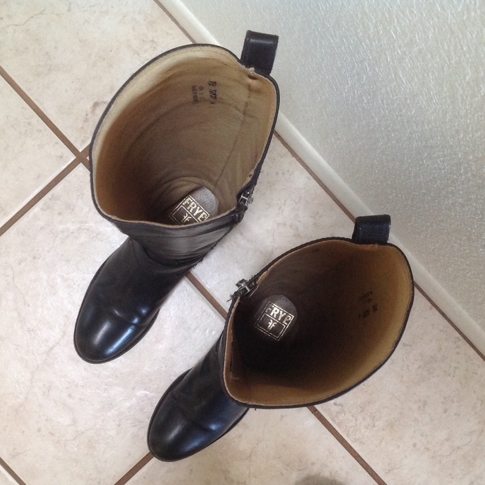 **SALE** Frye Philip Harness Black Tall Inside Zip Boots - Picture 8 of 11